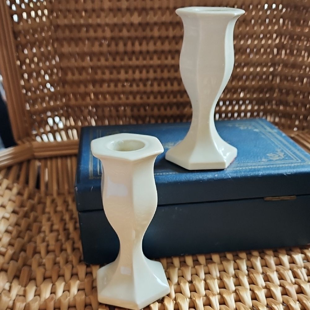 Vintage Ivory Color Minimalist Taper Candleholders Coquette Bridal